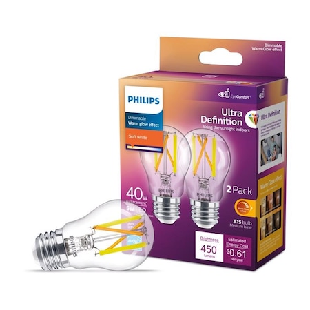 Philips Philips A15 E26 (Medium) LED Bulb Soft White 40 Watt Equivalence 2 pk 564385